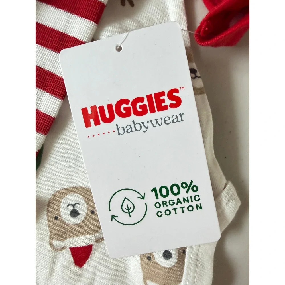 Huggies‎ Babywear Newborn 3PK Organic Cotton Long Sleeve Bodysuits Holidays NB