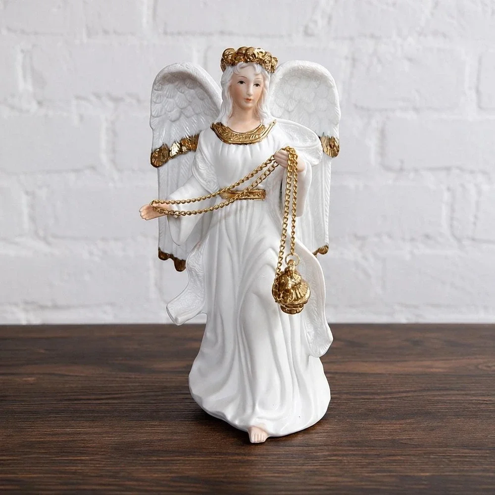 Vintage Traditions Porcelain Angel Figurine, Gold Censer, Hand Painted Box