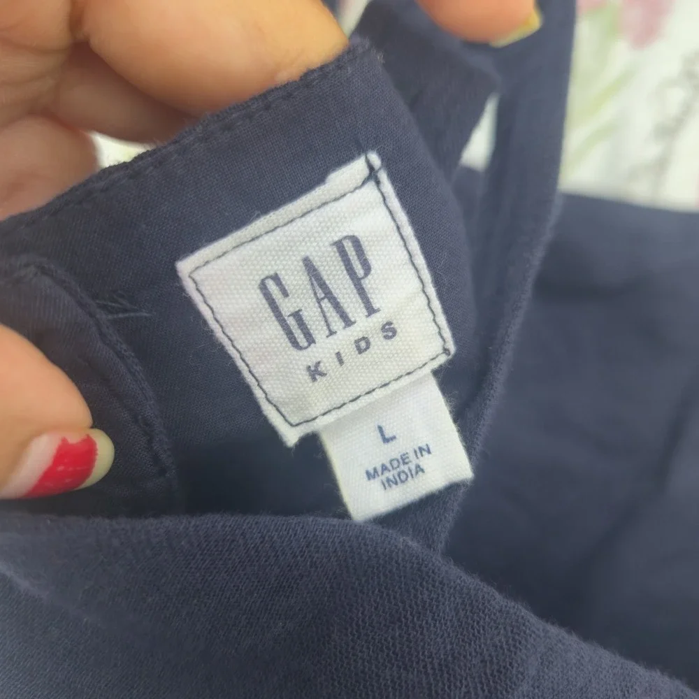 Gap Girls Navy Blue Cotton Tiered Dress Colorful Embroidered Flowers Sz‎ L 10-12
