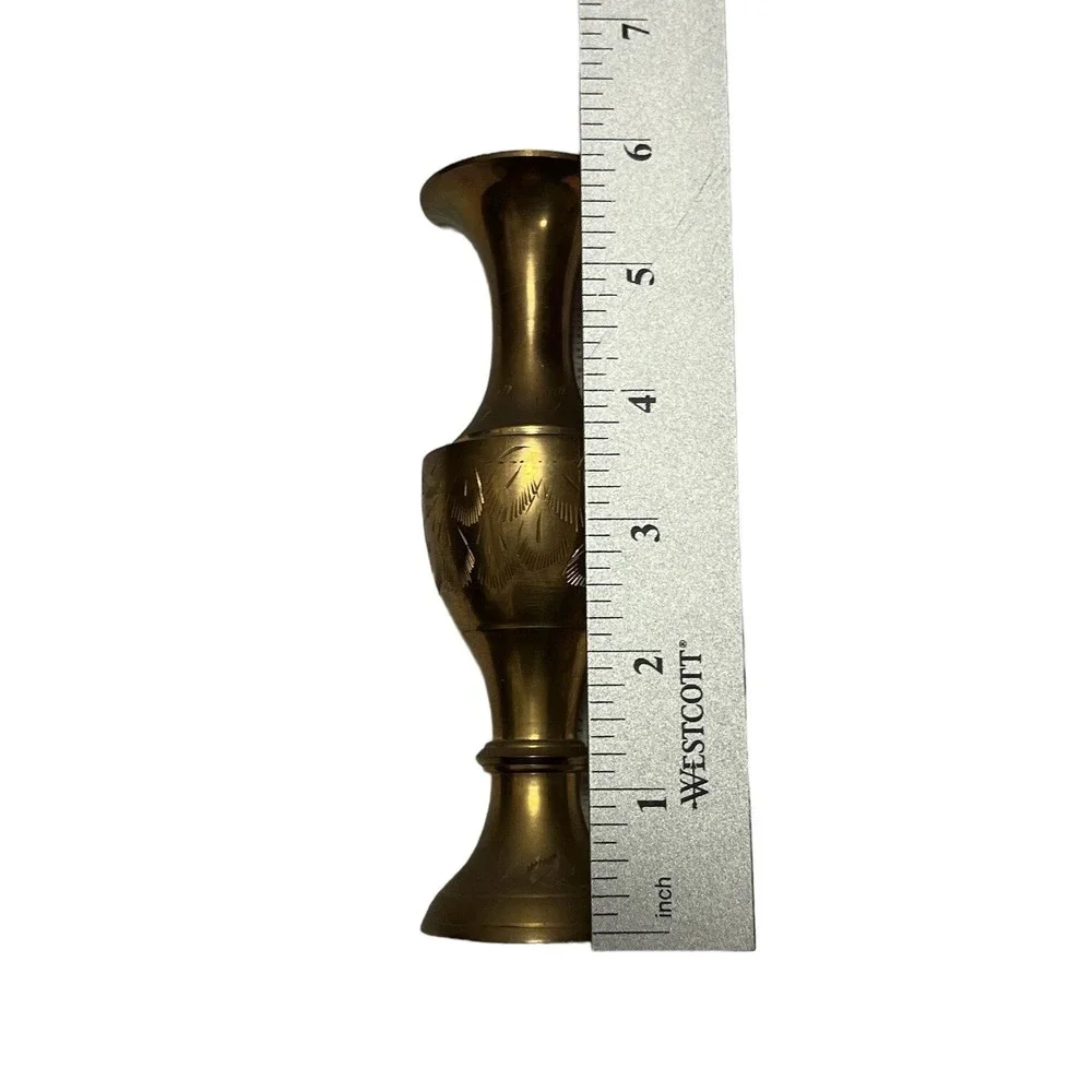 Vintage 6 Inch Etched Brass Bud Vase Floral Made in India‎