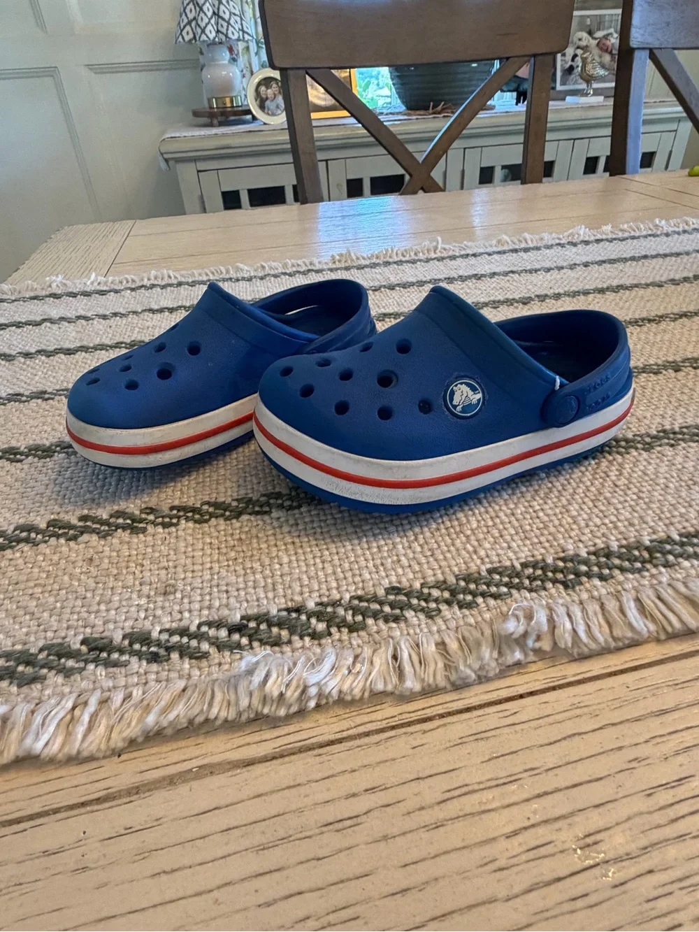 CROCS Kids Blue Clog with Red & White Stripe