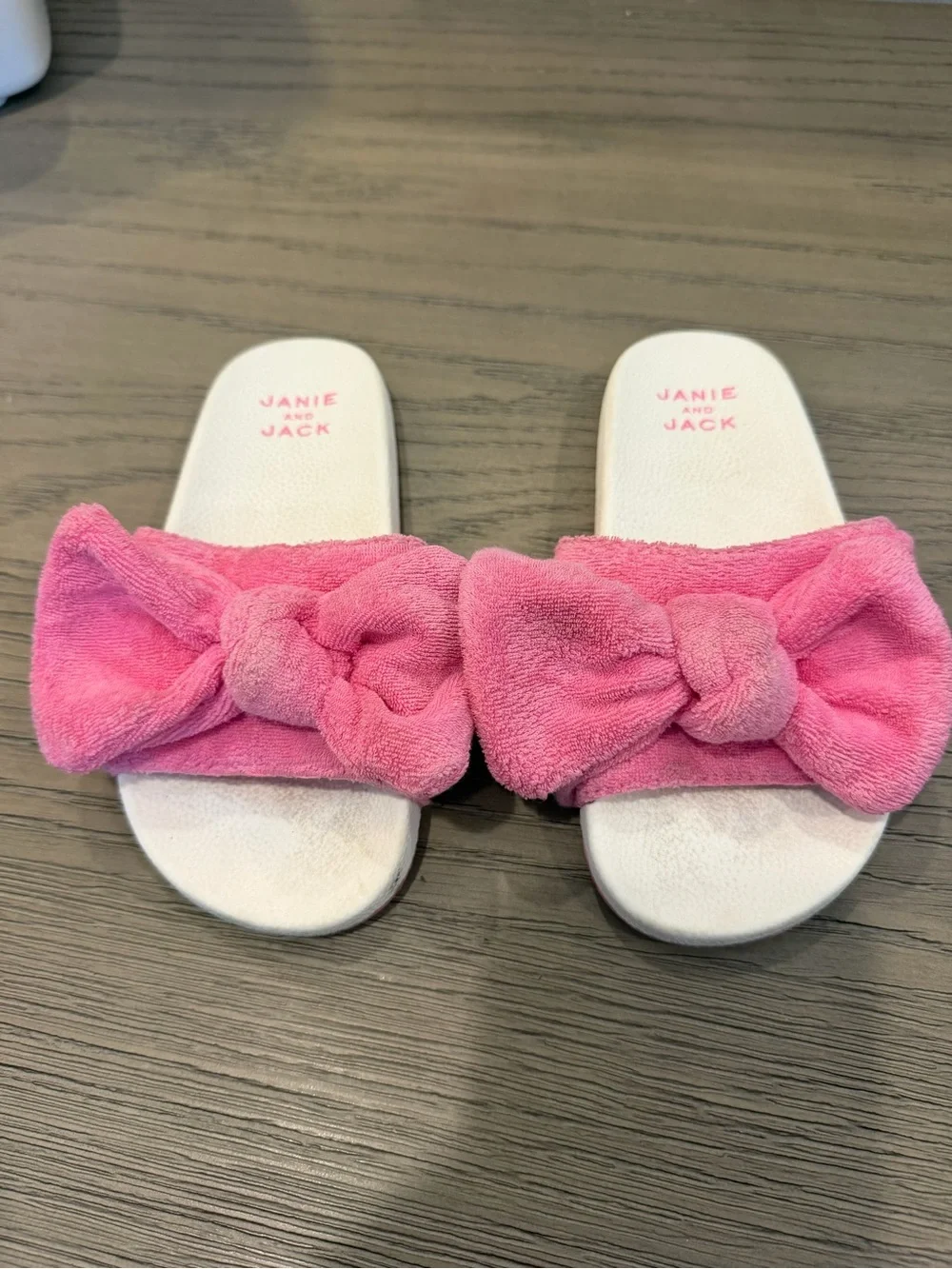 Janie and Jack Pink Plush Bow Slide Sandals