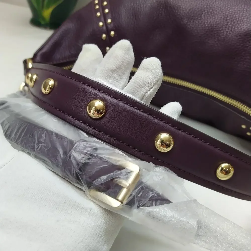 Michael Kors Aria Purple Pebbled Leather Studded Zipper Closure Shoulder Bag