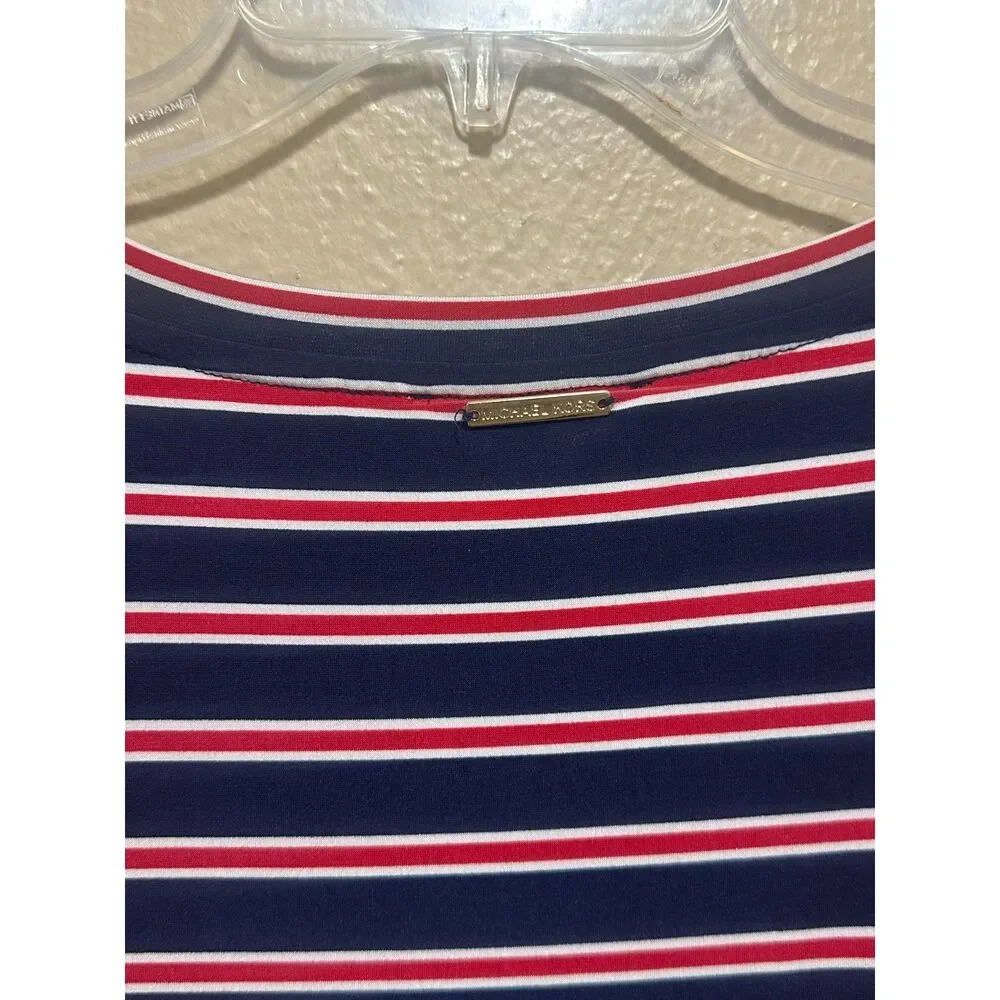 Michael Kors Navy Red Striped Puff‎ Sleeve Top Women’s XL Stretchy Casual