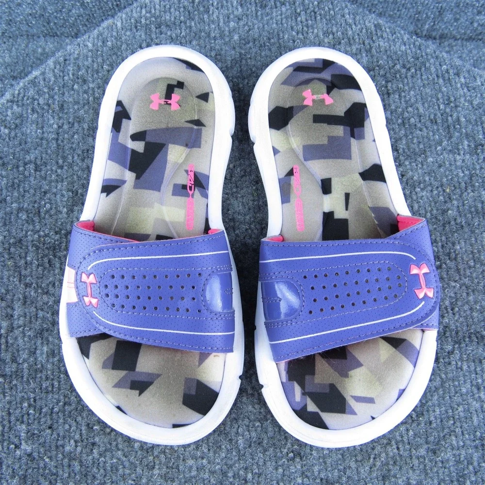 Under Armour‎ Youth Girls Slide Shoes Purple Synthetic Hook & Loop Size 2 Medium