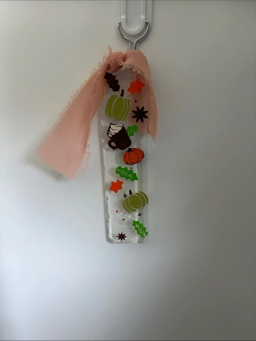 Clear Pumpkin Charm Keychain with Pink Ribbon Bookmark