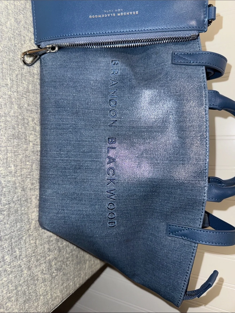 Brandon Blackwood Navy/Denim canvas coated Tote with Detachable Zip Pouch