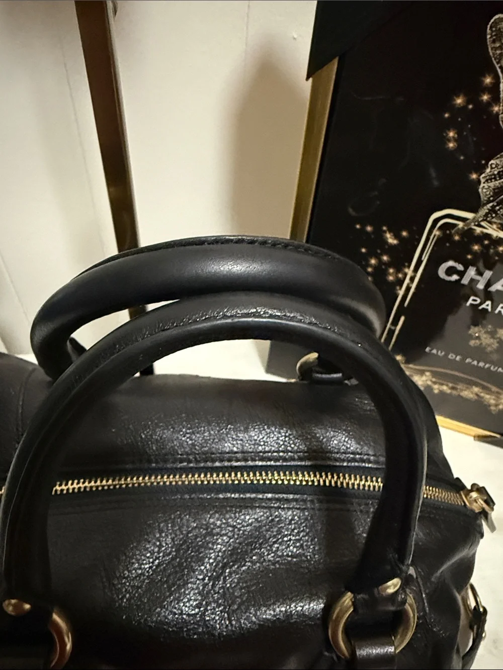 Coach Madison Sabrina Black Leather Satchel with Gold Hardware