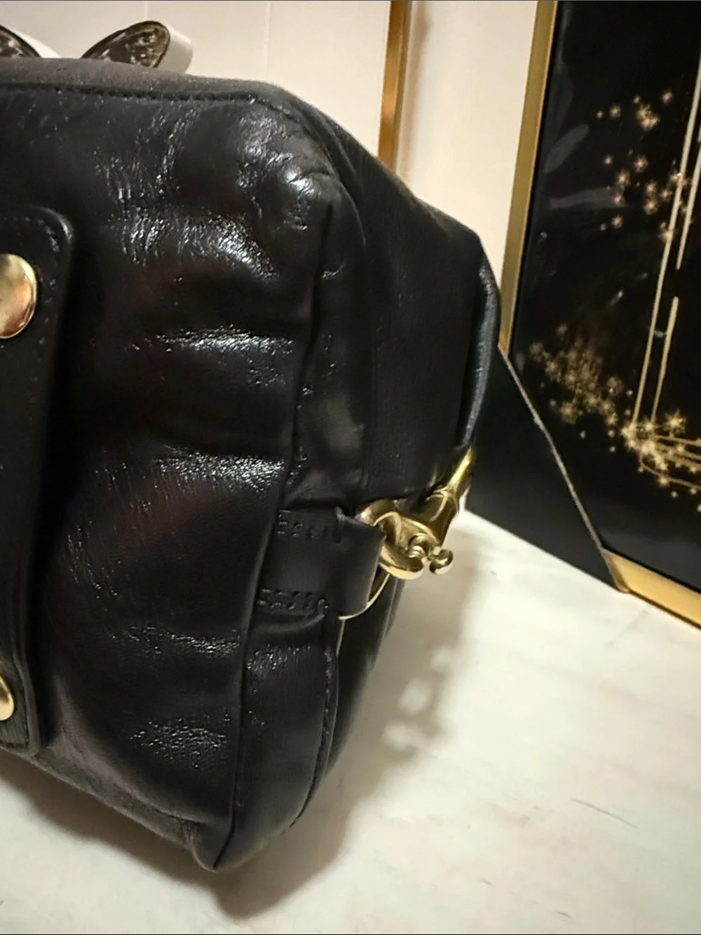 Coach Madison Sabrina Black Leather Satchel with Gold Hardware