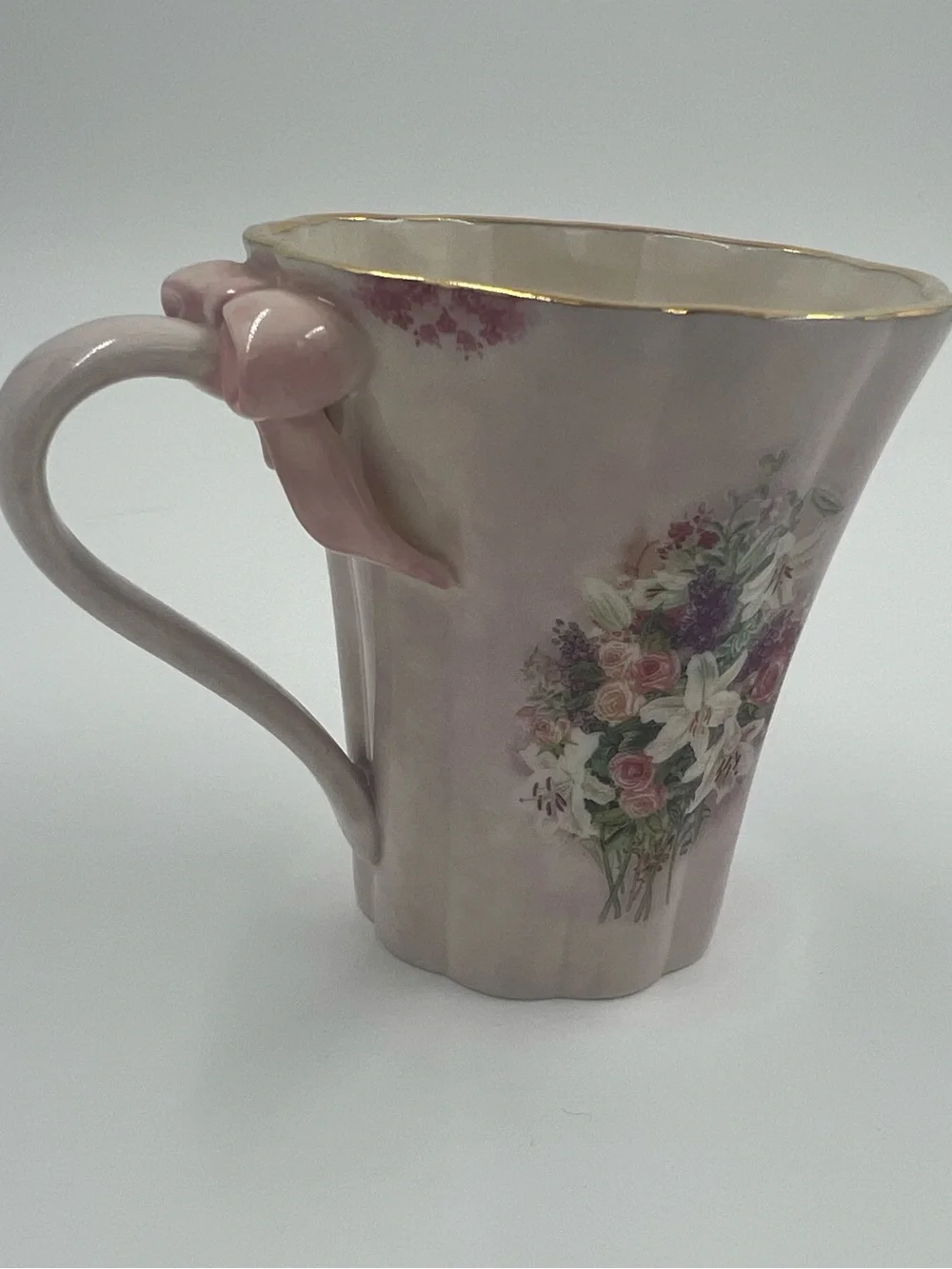 Bradford Editions Lavender Lily Porcelain Cup Saucer Spoon Pink 3pc Set Vintage