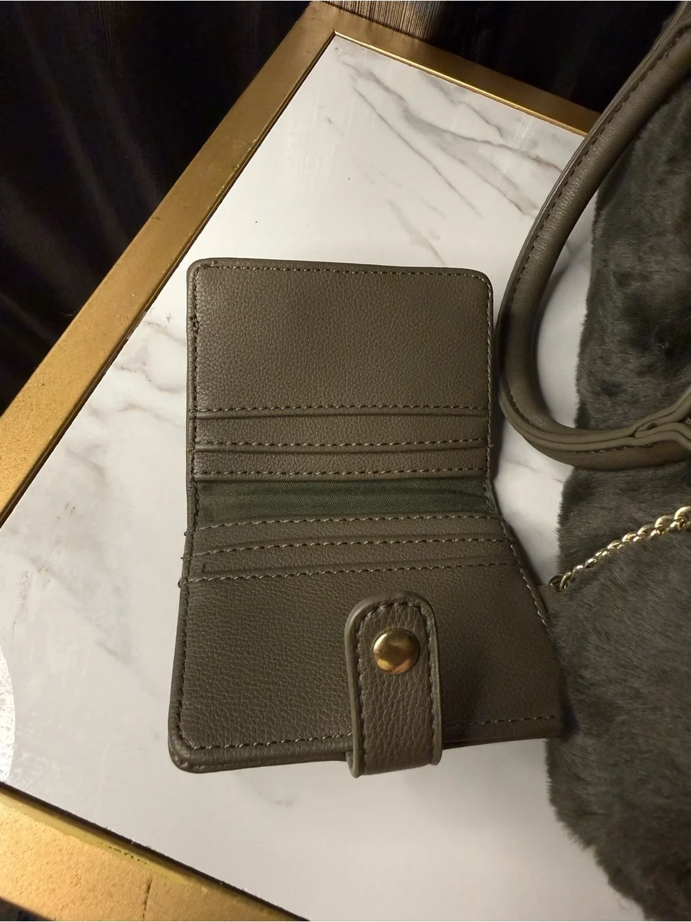 Faux Fur Satchel Handbag in olive green