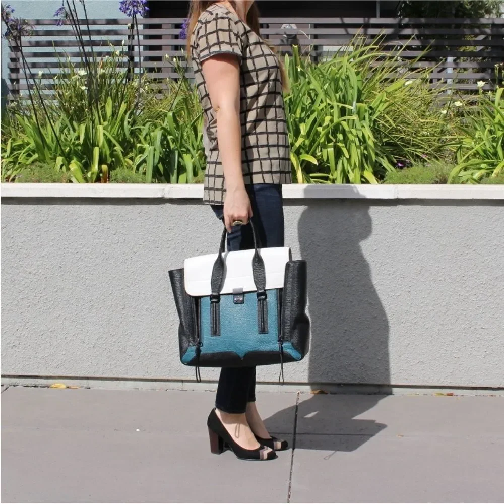 3.1 Phillip Lim Pashli Teal Colorblock Leather Bag