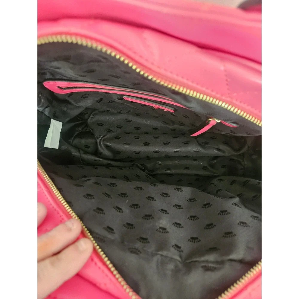 Juicy Couture Hot Pink Quilted Satchel Crossbody Bag Gold Heart Lock Detail