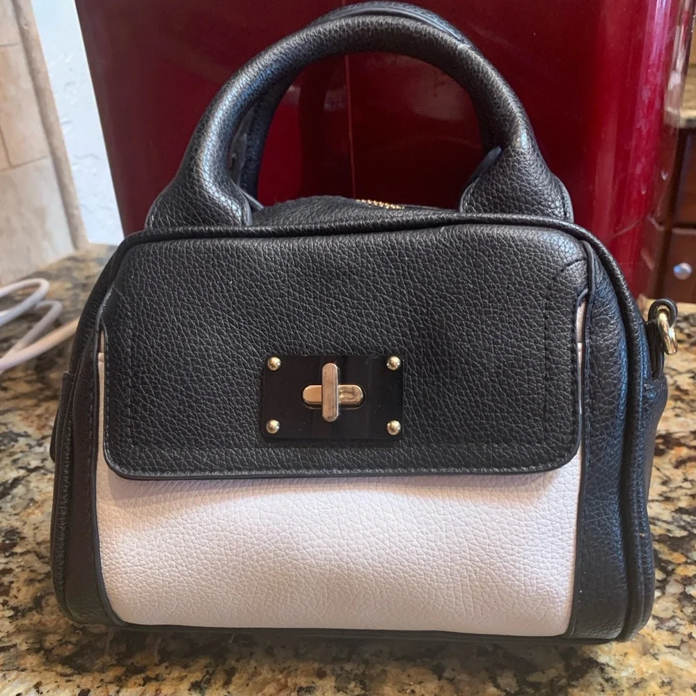 Merona Black & White Faux Leather Satchel