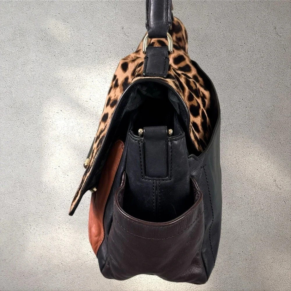 Diane von Furstenberg 440 Courier‎ Calf Hair Leopard Leather Hand Bag Purse Tote
