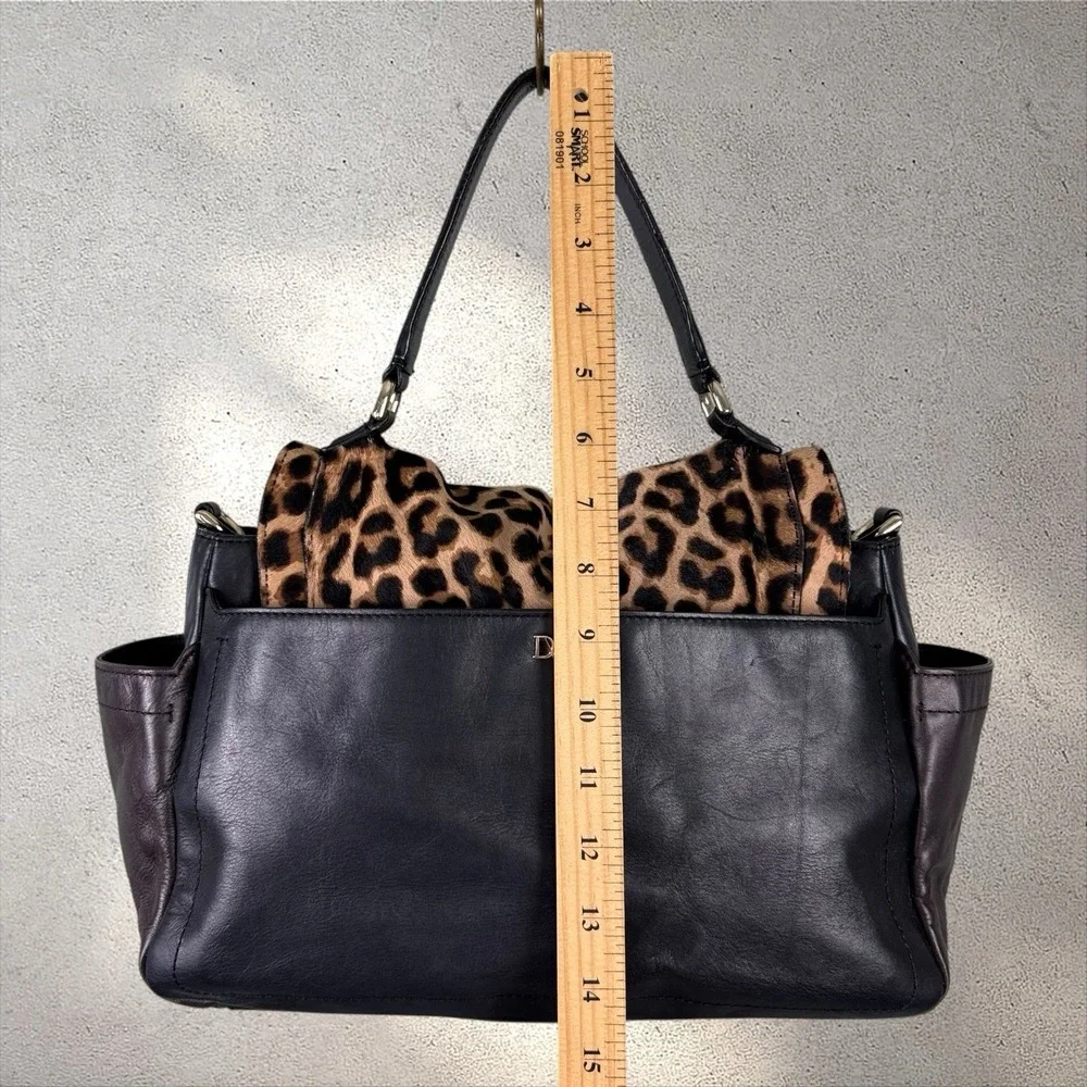 Diane von Furstenberg 440 Courier‎ Calf Hair Leopard Leather Hand Bag Purse Tote