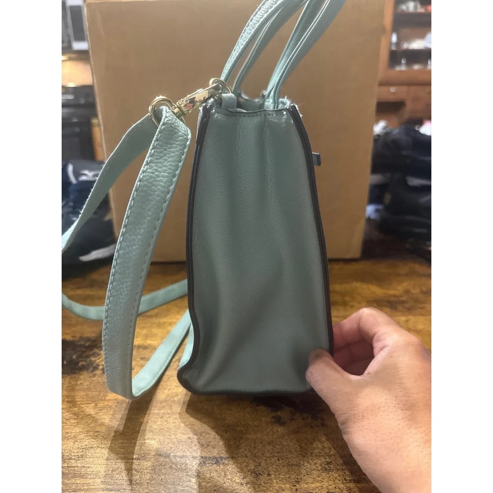 Christian Siriano Sage Green Pebble Leather Bow Satchel Crossbody Bag Womens