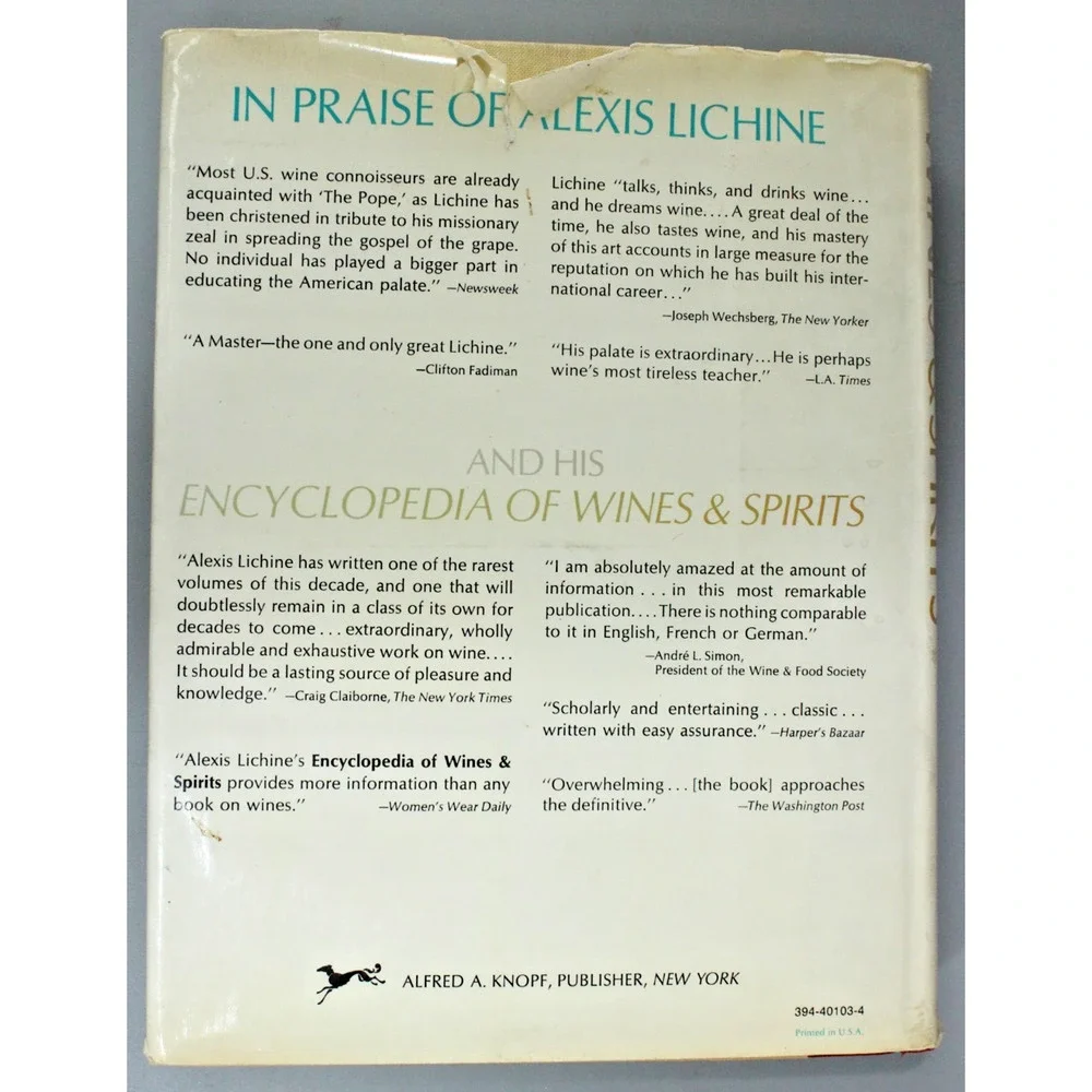 Alexis Lichine's Encyclopedia of Wines & Spirits 1972 Hardcover w/DJ Illustrated