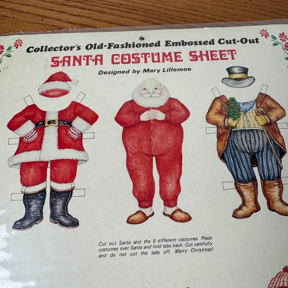1984 Santa Costume Sheet Embossed Cut Out Vintage Christmas Craft‎ Paper Doll