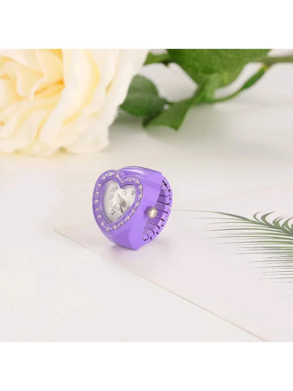Unisex Purple Analog Quartz Easy Read Adjustable Modern Heart Finger Ring Watch