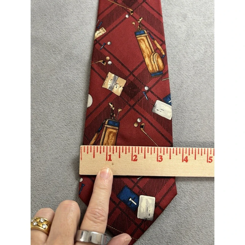 Vintage Lands End Silk‎ Novelty Golf Neck Tie Plaid Teacher USA Coach Preppy Dad