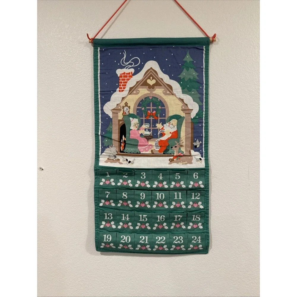 Vtg 1980s Avon Advent Calendar Fabric Pockets Countdown to Christmas No Mouse