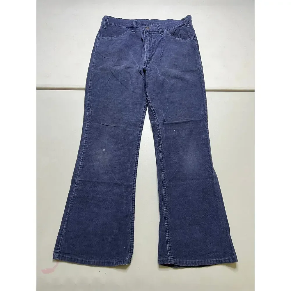 VTG 1980s Levi's 646 Flared Corduroy Trousers Navy Cotton 36W x‎ 31L