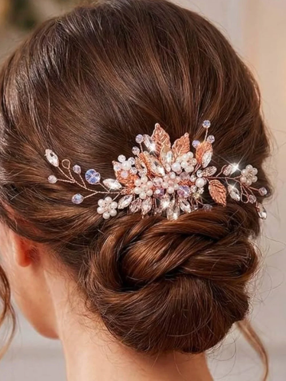 Anthropologie Rose Gold Floral Crystal Hair Pin