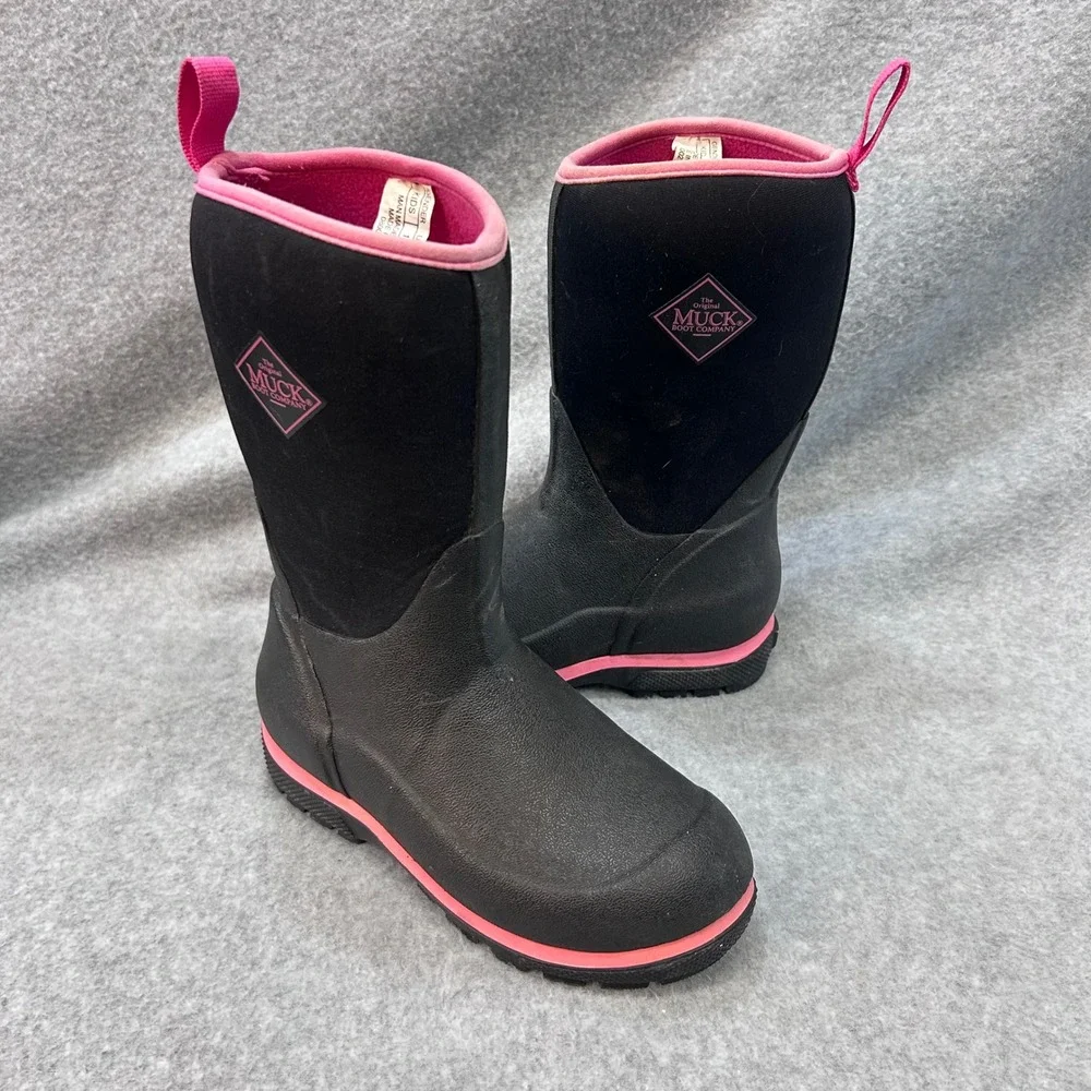 Muck Logo Kids Black Pink Muck Boot Company Waterproof Neoprene Boots Size 1