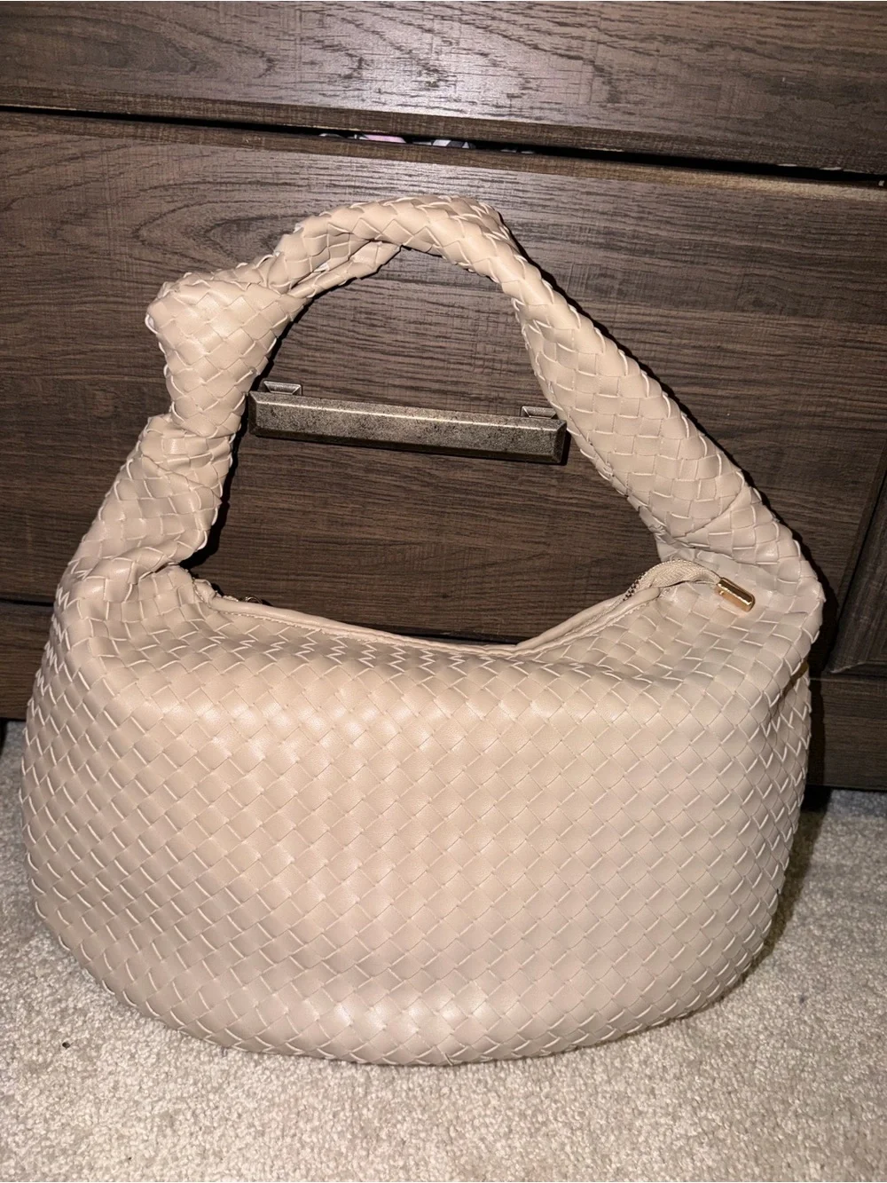 Melie Bianco Woven Hobo Bag in Light Beige