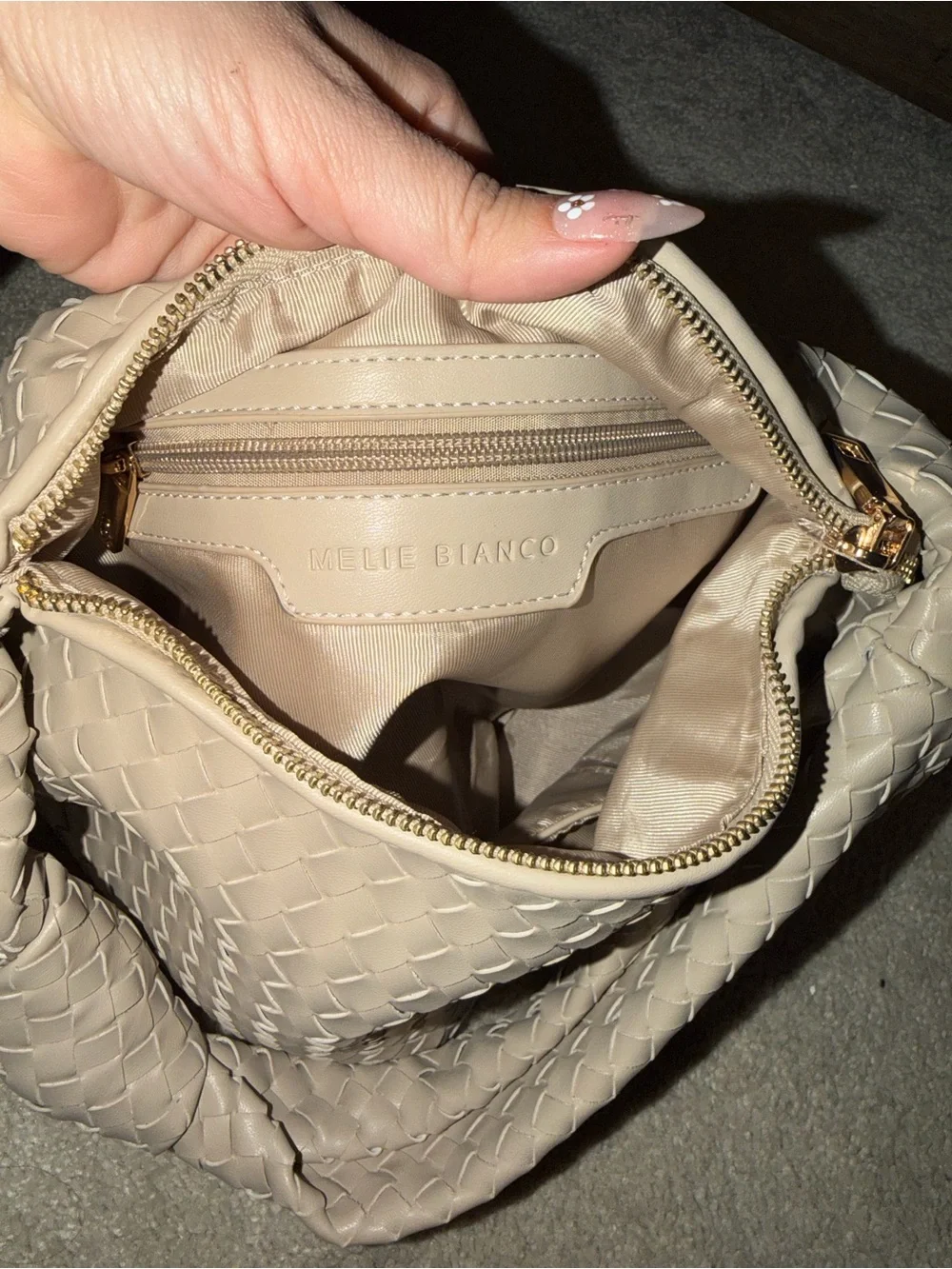 Melie Bianco Woven Hobo Bag in Light Beige