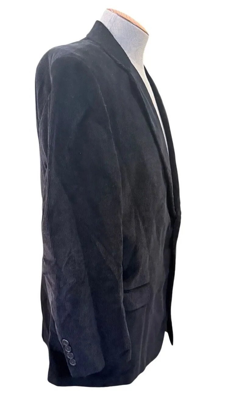 Saddlebred Corduroy Sport Coat Blazer Black 2-Button Front Flap Pockets 46R