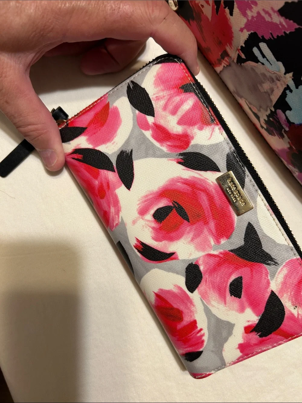 kate spade Black Floral Tote with Matching Wallet - Pink & Red Floral