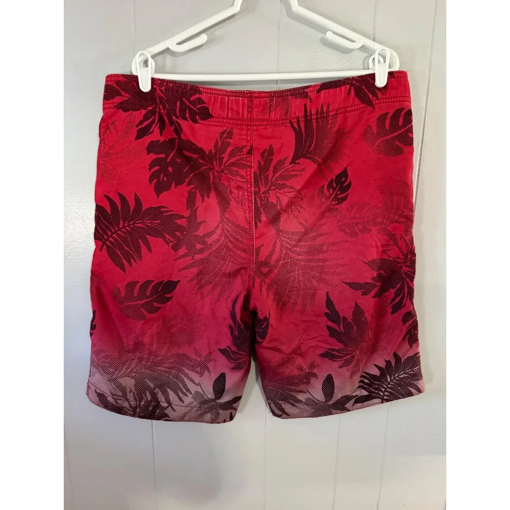 Aeropostale Board Shorts Mens L Red Black Tropical Leaf‎ Print Swim Trunks