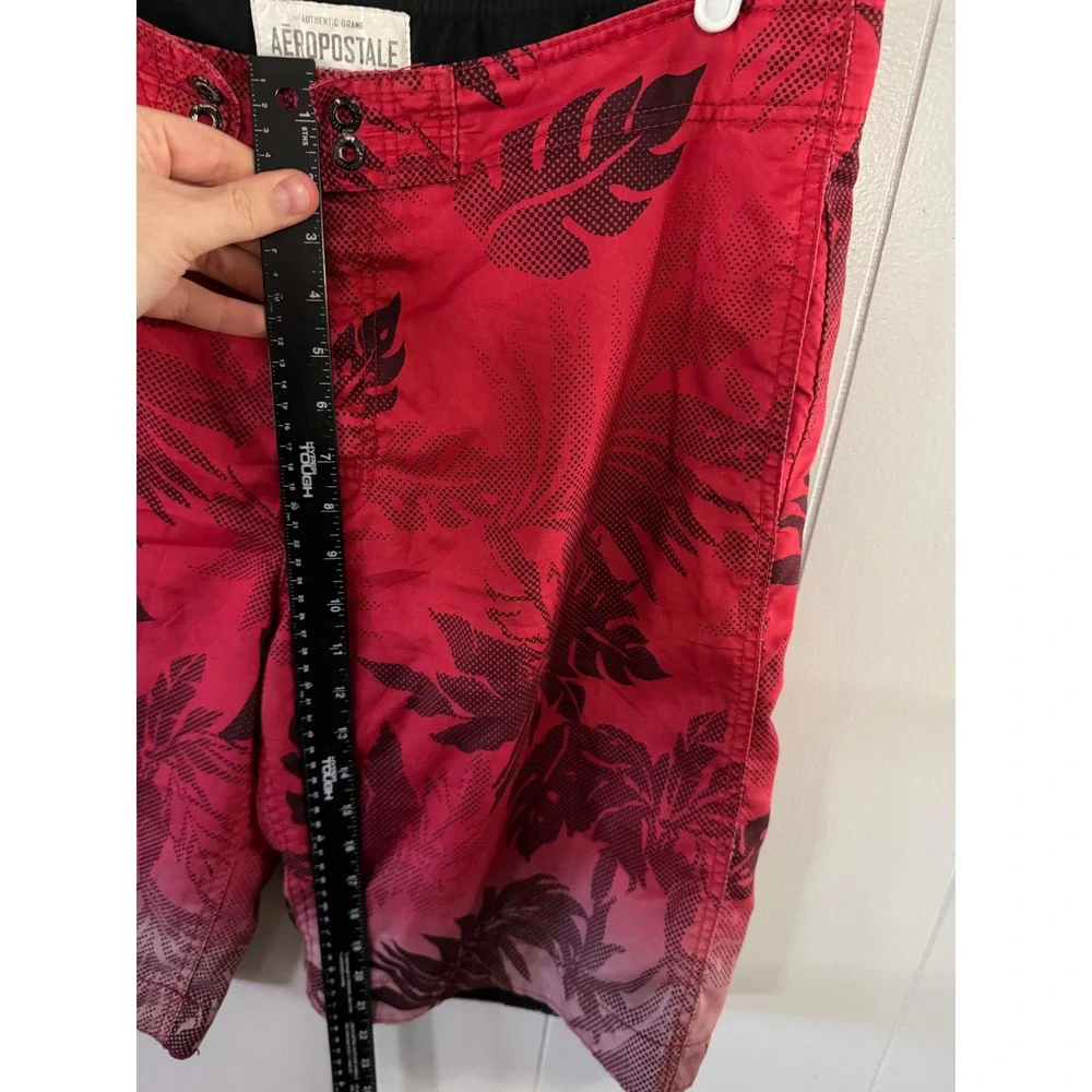Aeropostale Board Shorts Mens L Red Black Tropical Leaf‎ Print Swim Trunks