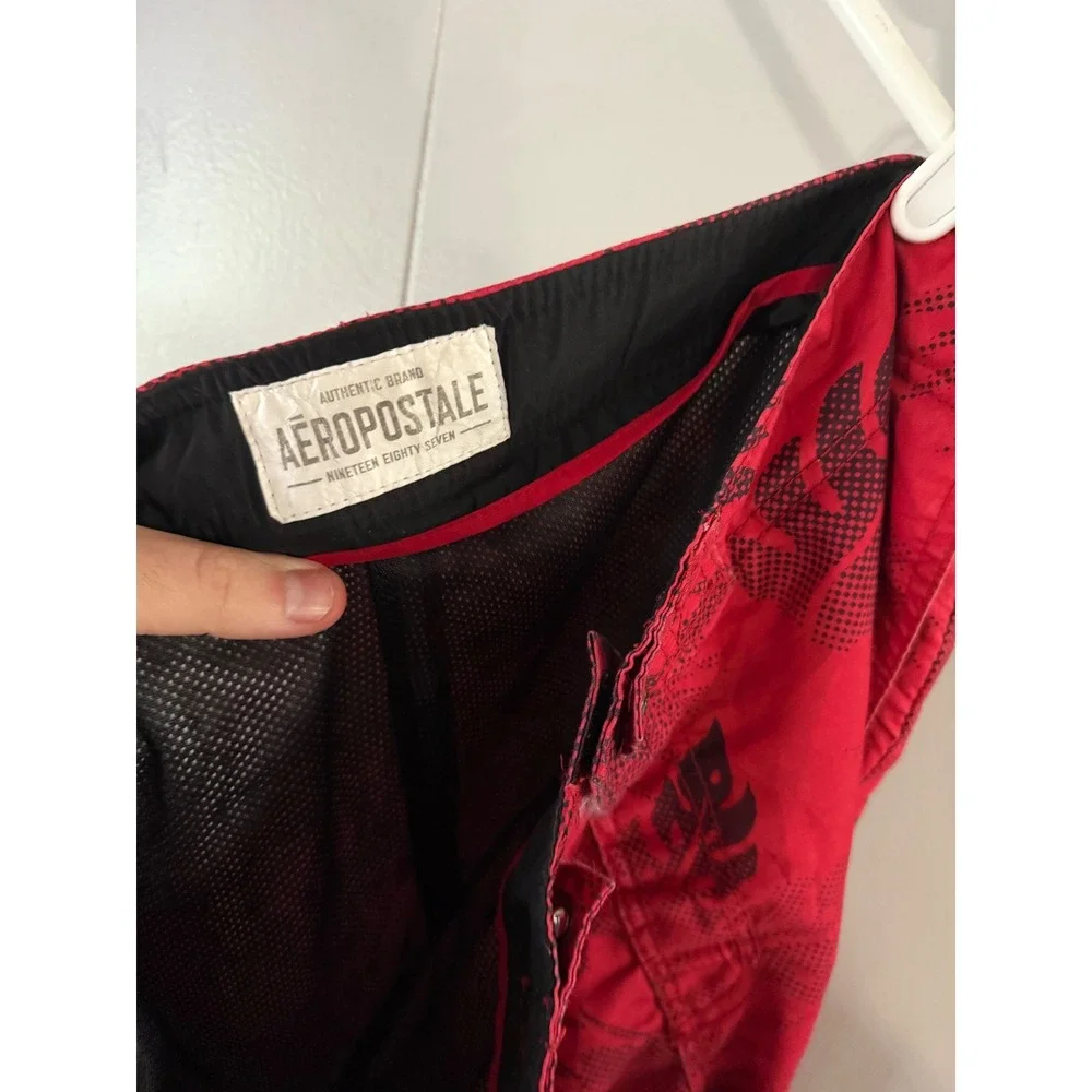 Aeropostale Board Shorts Mens L Red Black Tropical Leaf‎ Print Swim Trunks