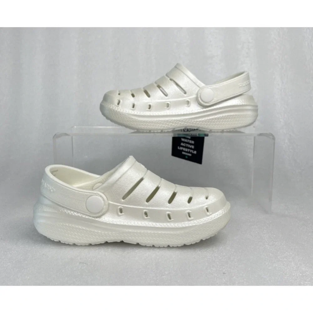 Rugged Shark Eva White Pearl Clogs Slip on Sandals Toddler Girls Size 8 NEW