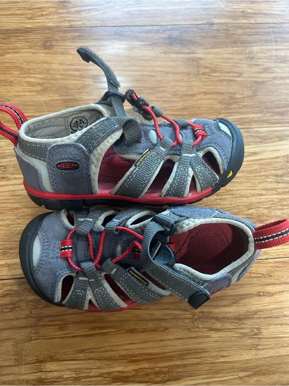 Kids Keens Red and Gray Outdoor Sandals