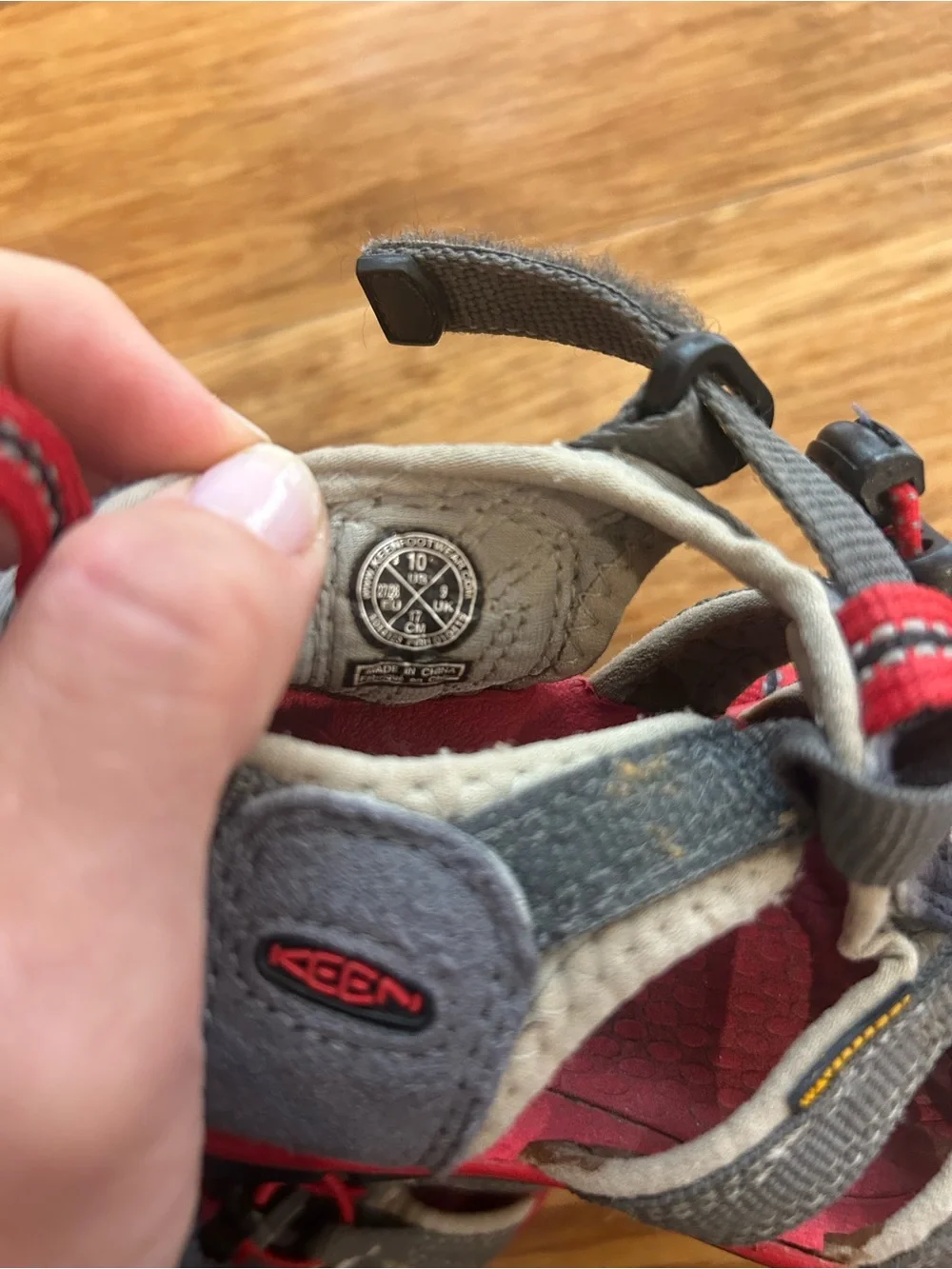 Kids Keens Red and Gray Outdoor Sandals
