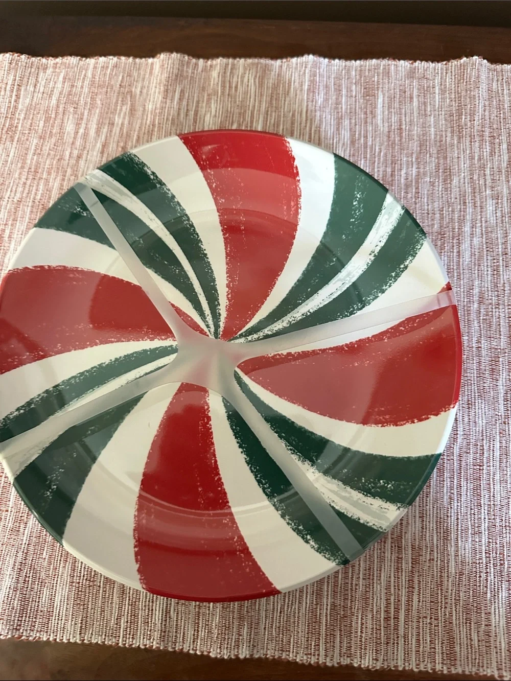St. Nicholas Square Red, Green & White Swirl Holiday Salad Plates set of 4