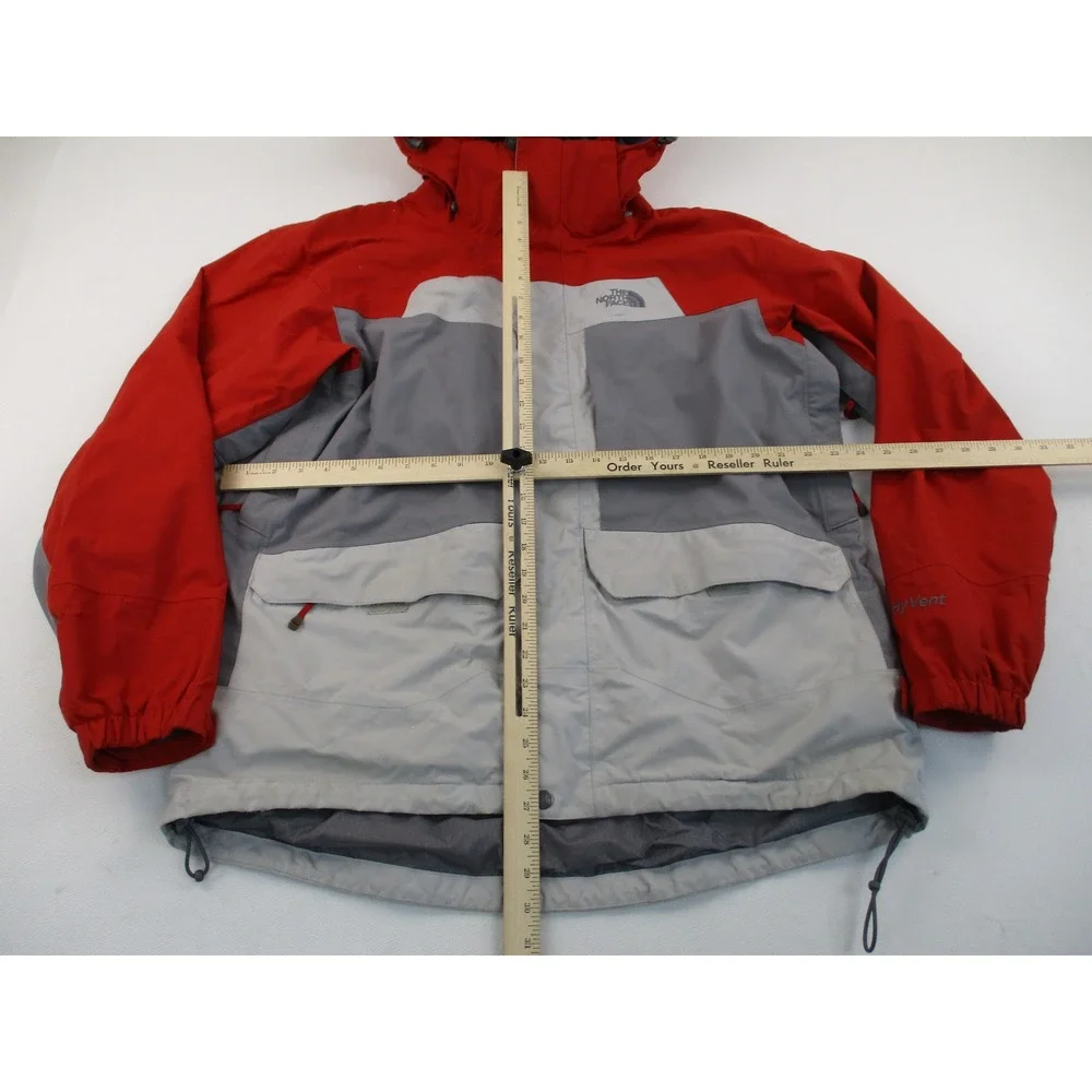 The North Face Jacket Mens L Red Grey HyVent Hooded Waterproof Colorblock Shell