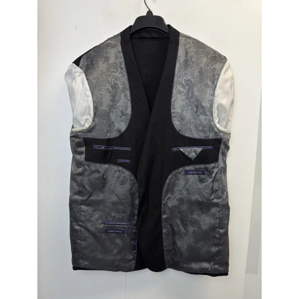 Adolfo Men's Portly Black‎ Blazer Jacket Size 46S Regular Fit Sport Coat