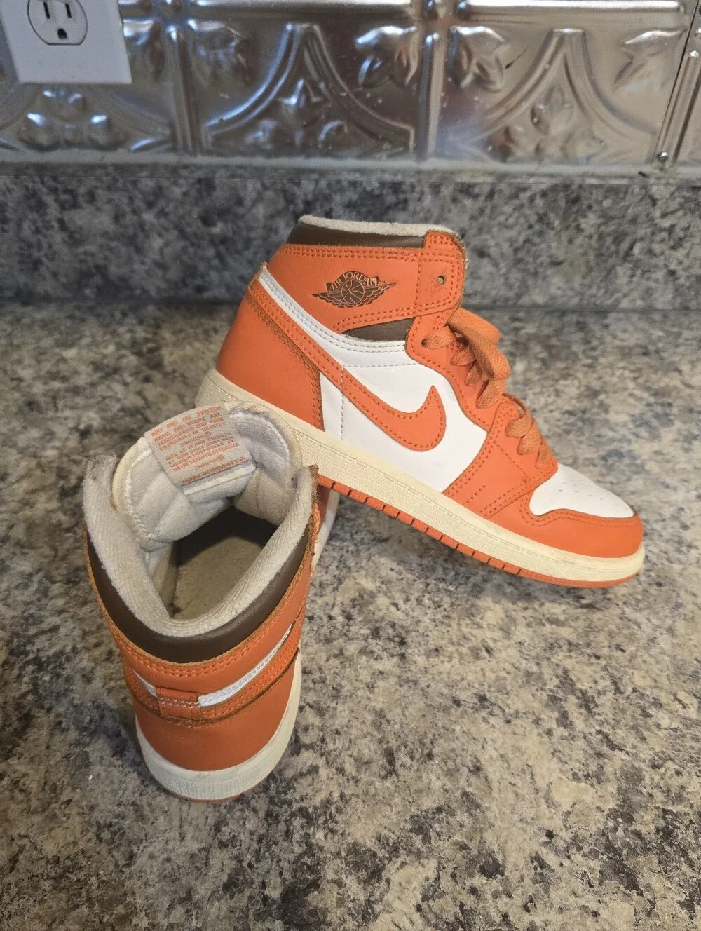 Nike Air Jordan 1 High Top Sneakers Orange White Boys' CU0449-101 1.5Y