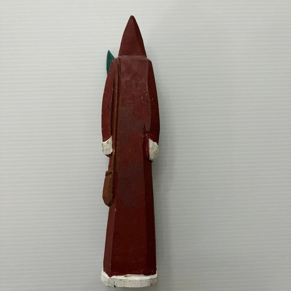 Folk Art Hand Carved Wood Santa Claus Holding Christmas Tree Primitive Rustic