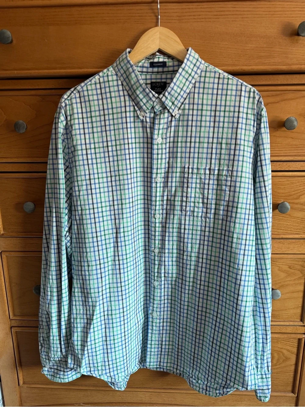 J Crew Shirt Mens Classic Flex Washed Long Sleeve Button Down Size XL Checkered