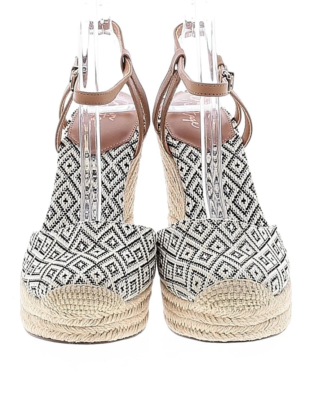 Crown Vintage Espadrille Wedge Ankle-Strap Sandal in Black & Tan