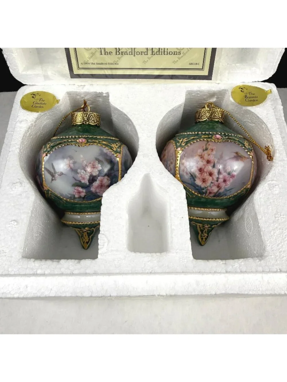 Vintage 1999 Lena Liu's Hummingbird Ornaments Gladiola and Begonia Garden