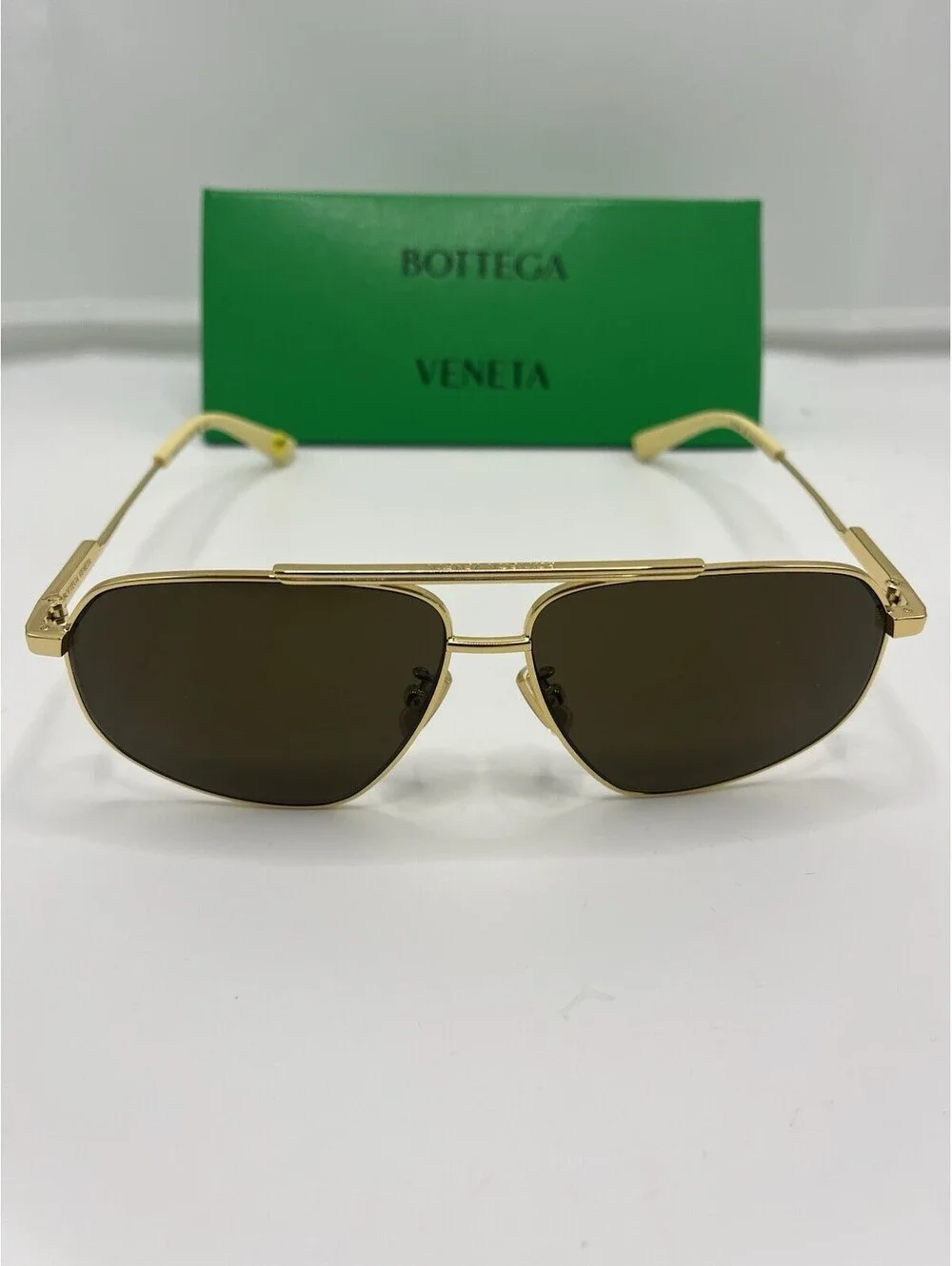 Bottega Veneta BV1194S 002 Gold Brown Aviator Sunglasses 61-12-144 New