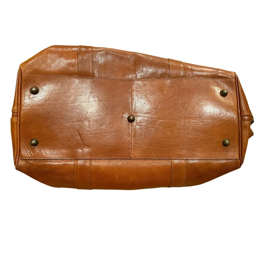 Tuffoni Italy Leather Duffel Bag Cognac Brown Weekender Travel Bag Handcrafted