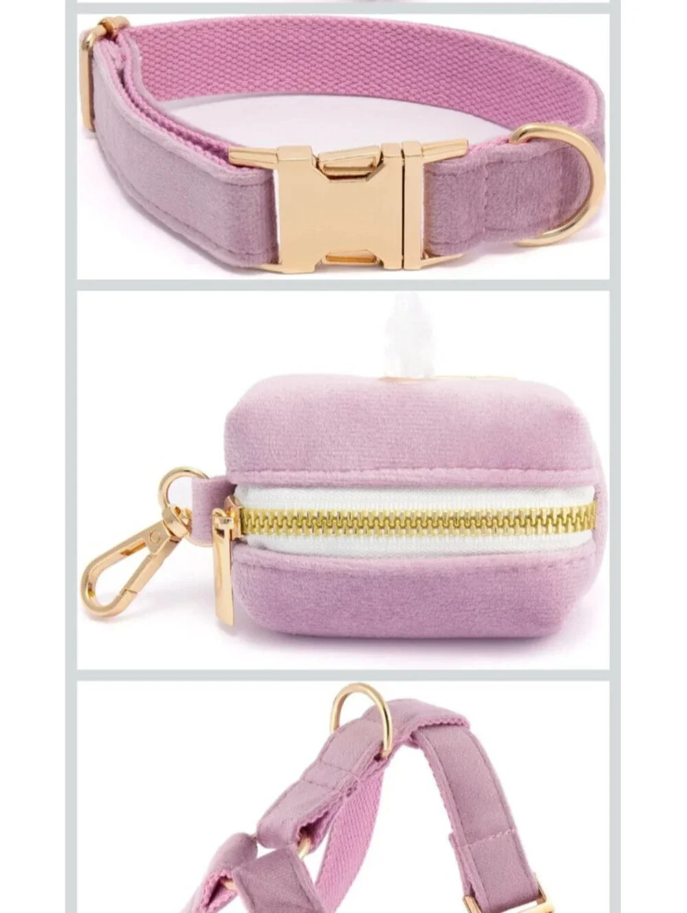 TRENDY PAWS PURPLE VELVET DOG HARNESS LEASH COLLAR BOWTIE BAG GIFT SET NEW XS